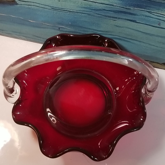 Vintage Ruby Red and crystal Glass Basket w/handl - Picture 6 of 8